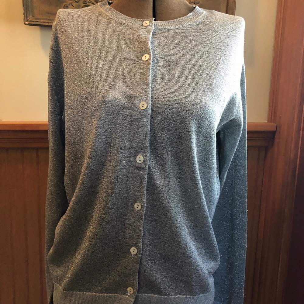 August Silk Silver Shimmer Cardigan NWOT